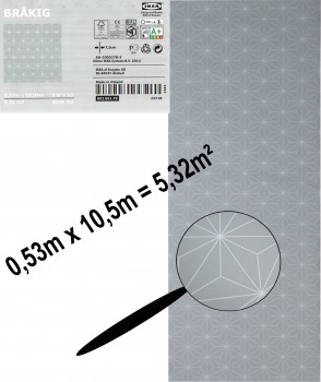 IKEA BRÅKIG Tapete grau Sternenmuster 0,53x10,5m Limited Collections